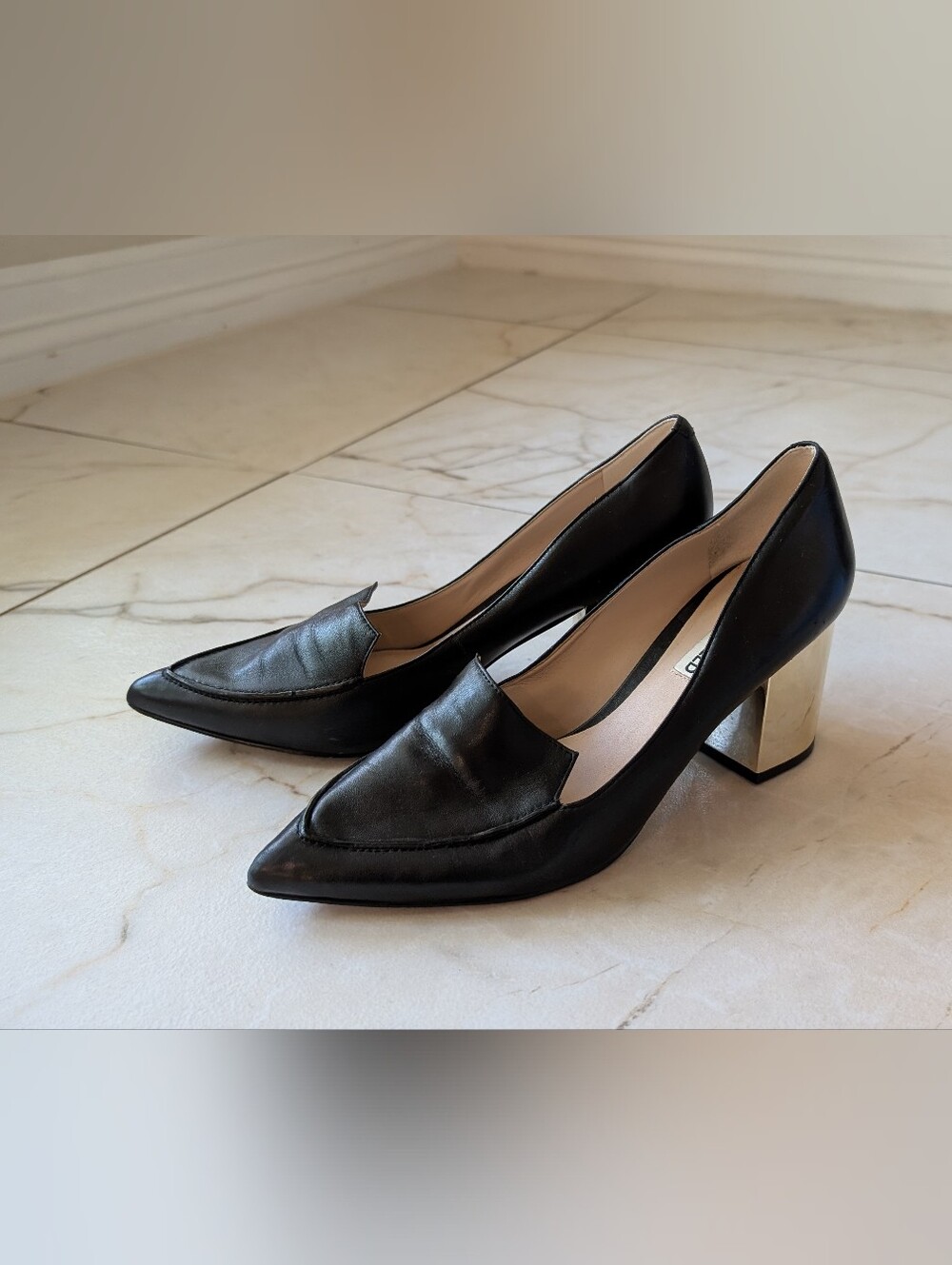 Karl Lagerfeld | Black Pointed Leather Slip-On Pumps - Chic Everyday Heels